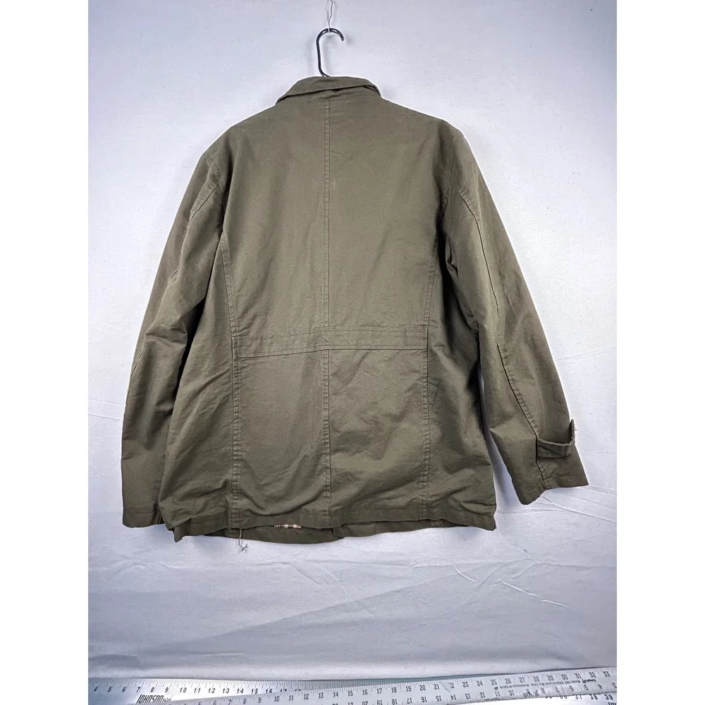 Wantdo Mens Military Field Jacket Olive Green Plaid Lined Cotton Coat 2060 Large